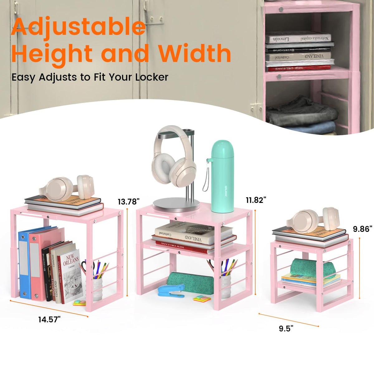 LIDTOP pink locker organizer shelf easy-assembly setup for quick installation.