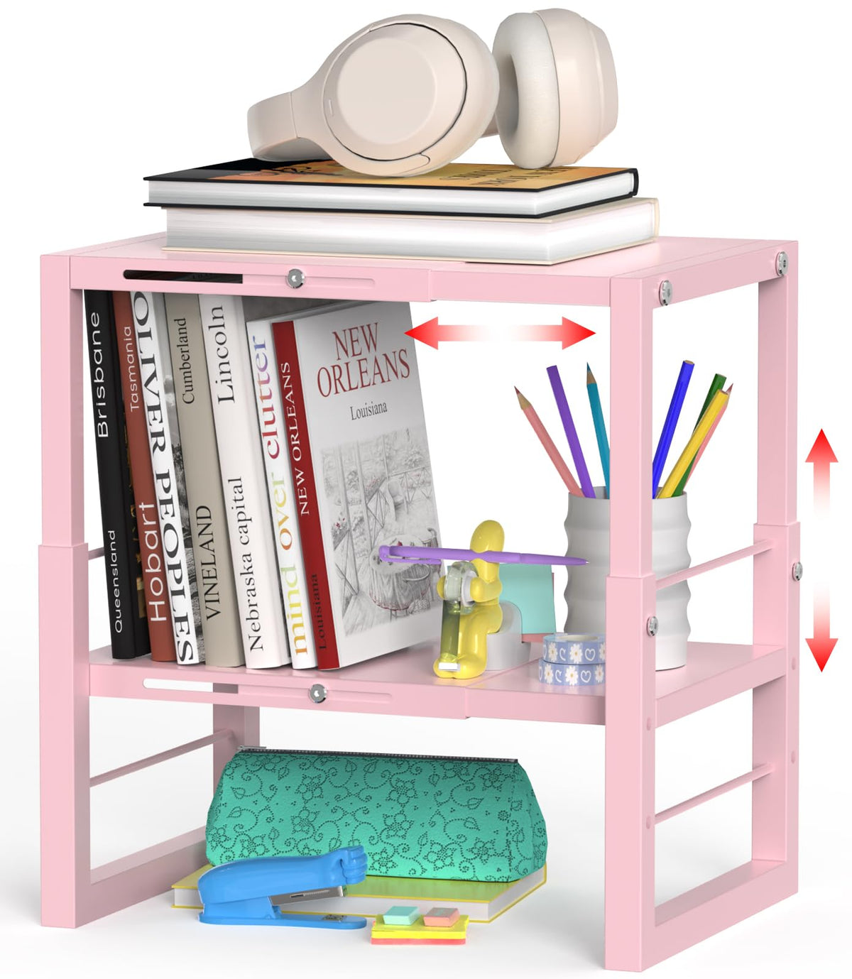 LIDTOP pink locker organizer shelf front view showing compact, versatile locker storage.