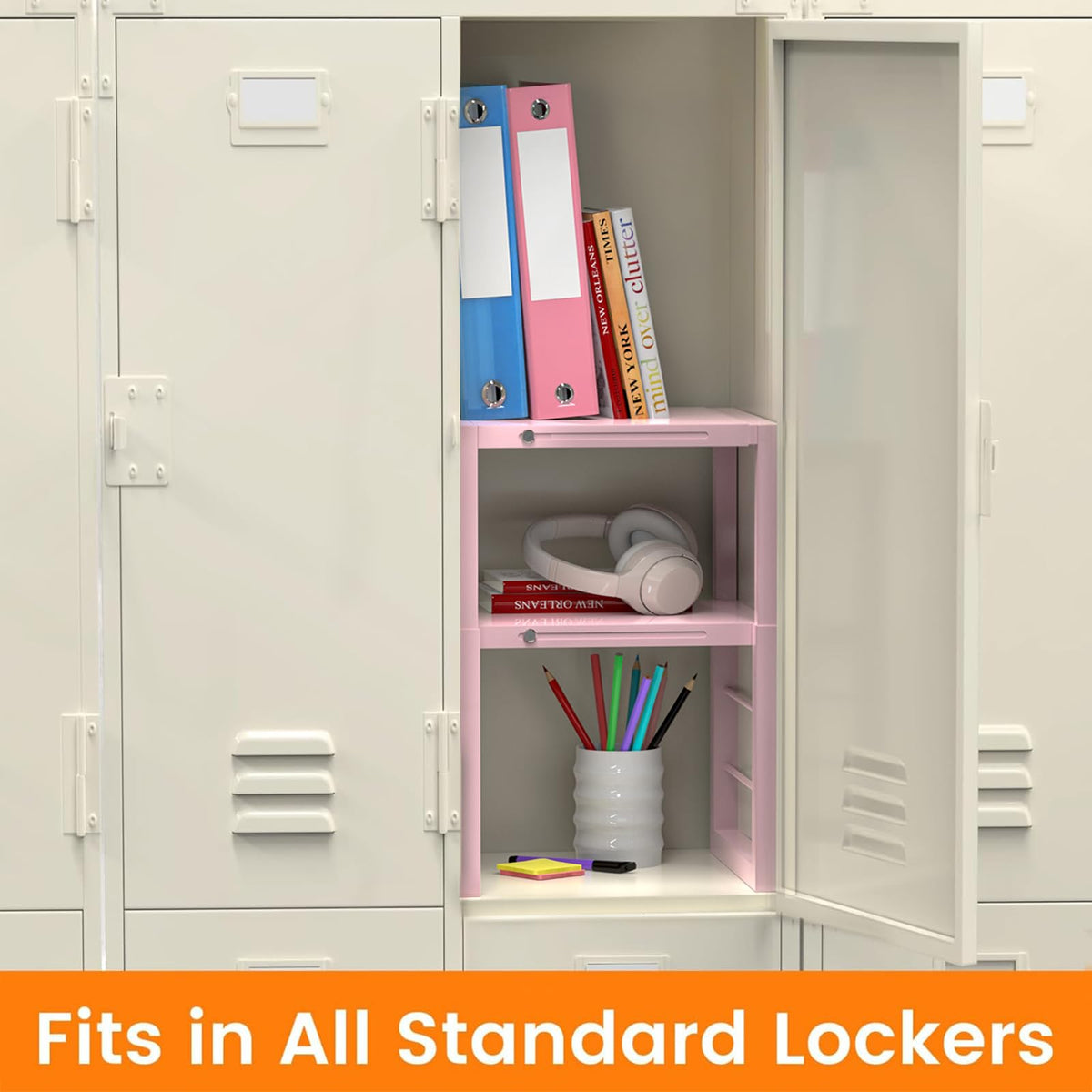 LIDTOP pink locker organizer shelf height adjustment close-up for customizable storage.