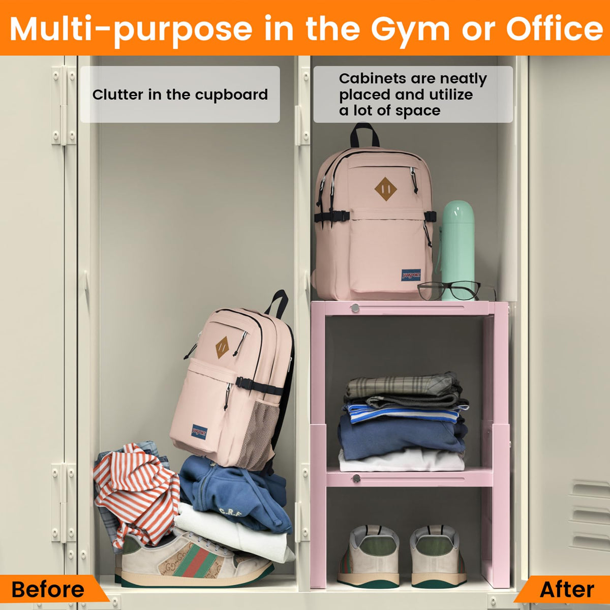 LIDTOP pink locker organizer shelf multi-use layout ideal for shoes and books.