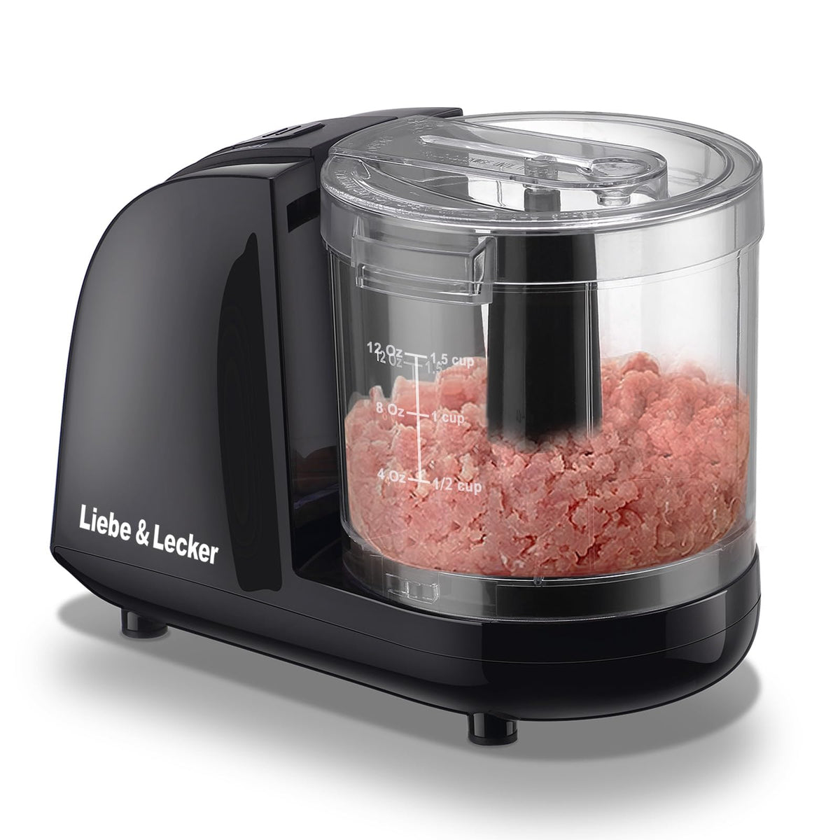 Liebe&Lecker Mini Food Processor with 1.5 cup capacity for quick small-batch prep.