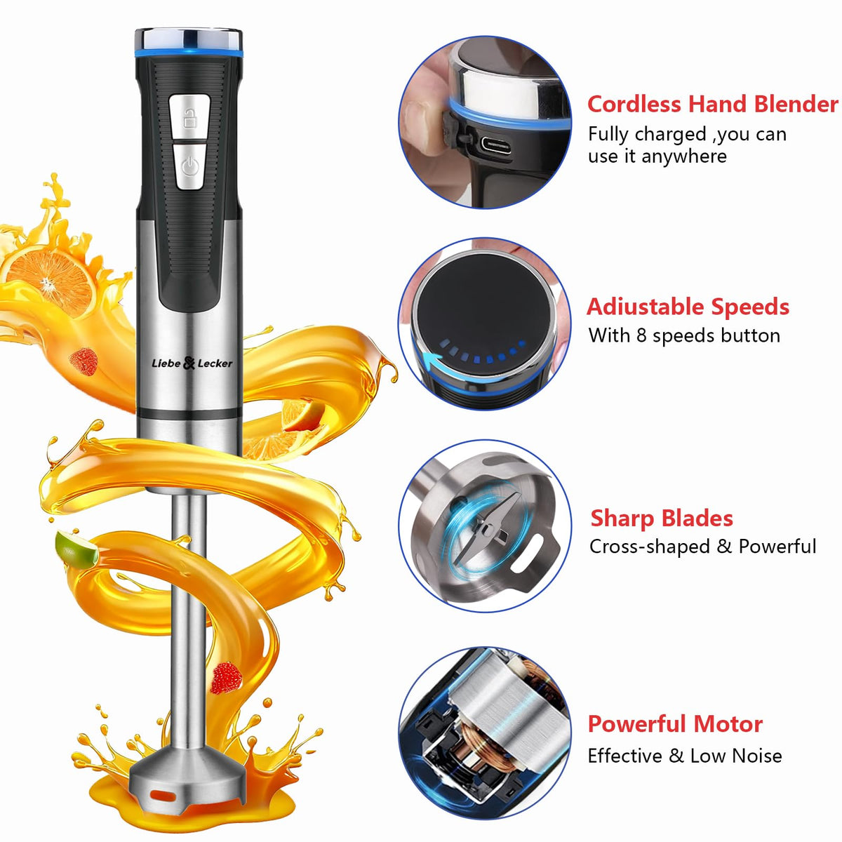 Liebe&Lecker 8-speed high-speed motor offers versatile textures.