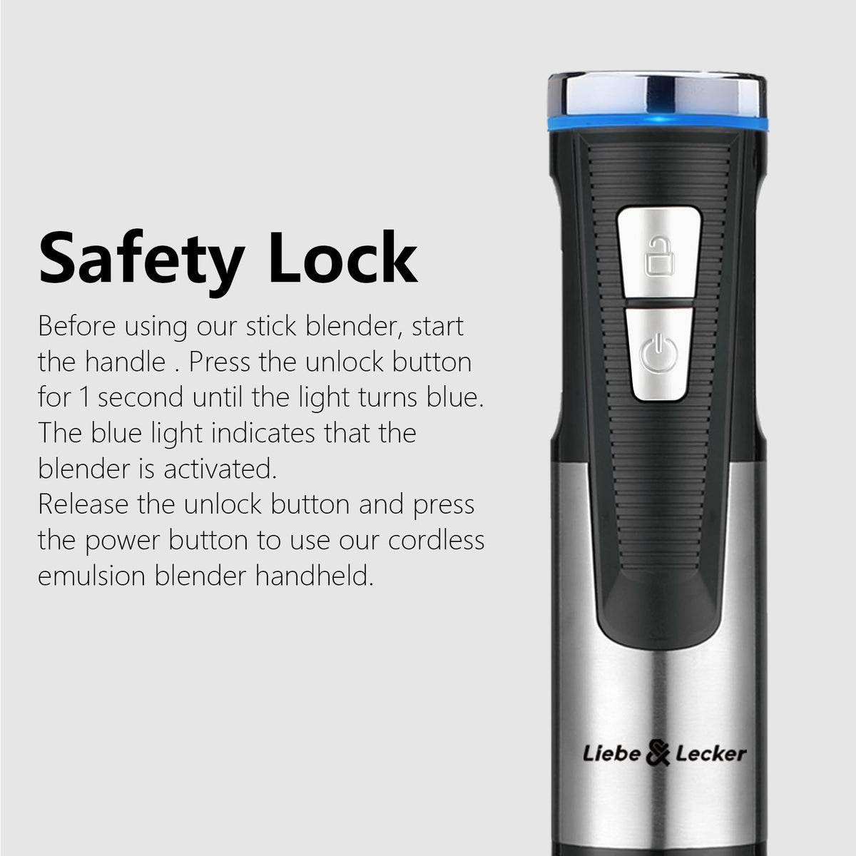 Liebe&Lecker immersion blender attachments: whisk and milk frother for smoothies and sauces.