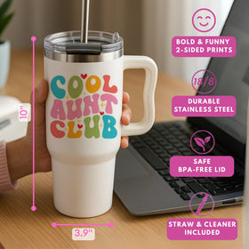 LIERIE8888 Auntie Cup with Lid and Straw shows vibrant print on durable tumbler