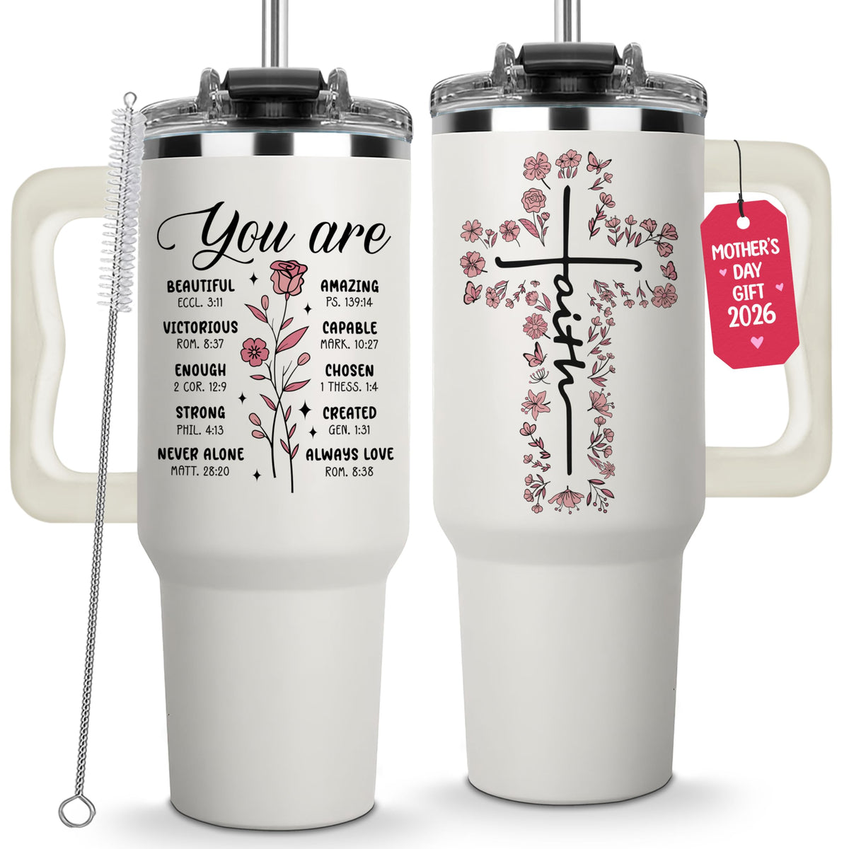 LIERIE8888 Christian tumbler 40oz front view, durable stainless steel for daily inspiration.