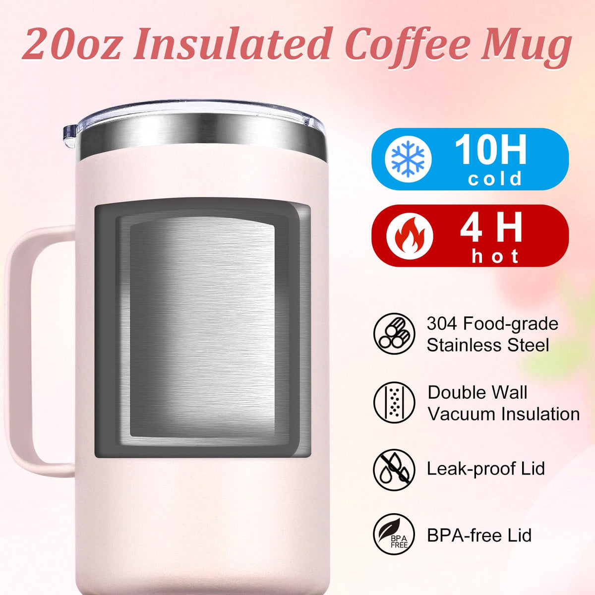 Lifecapido durable 20oz stainless steel mug for home or travel.