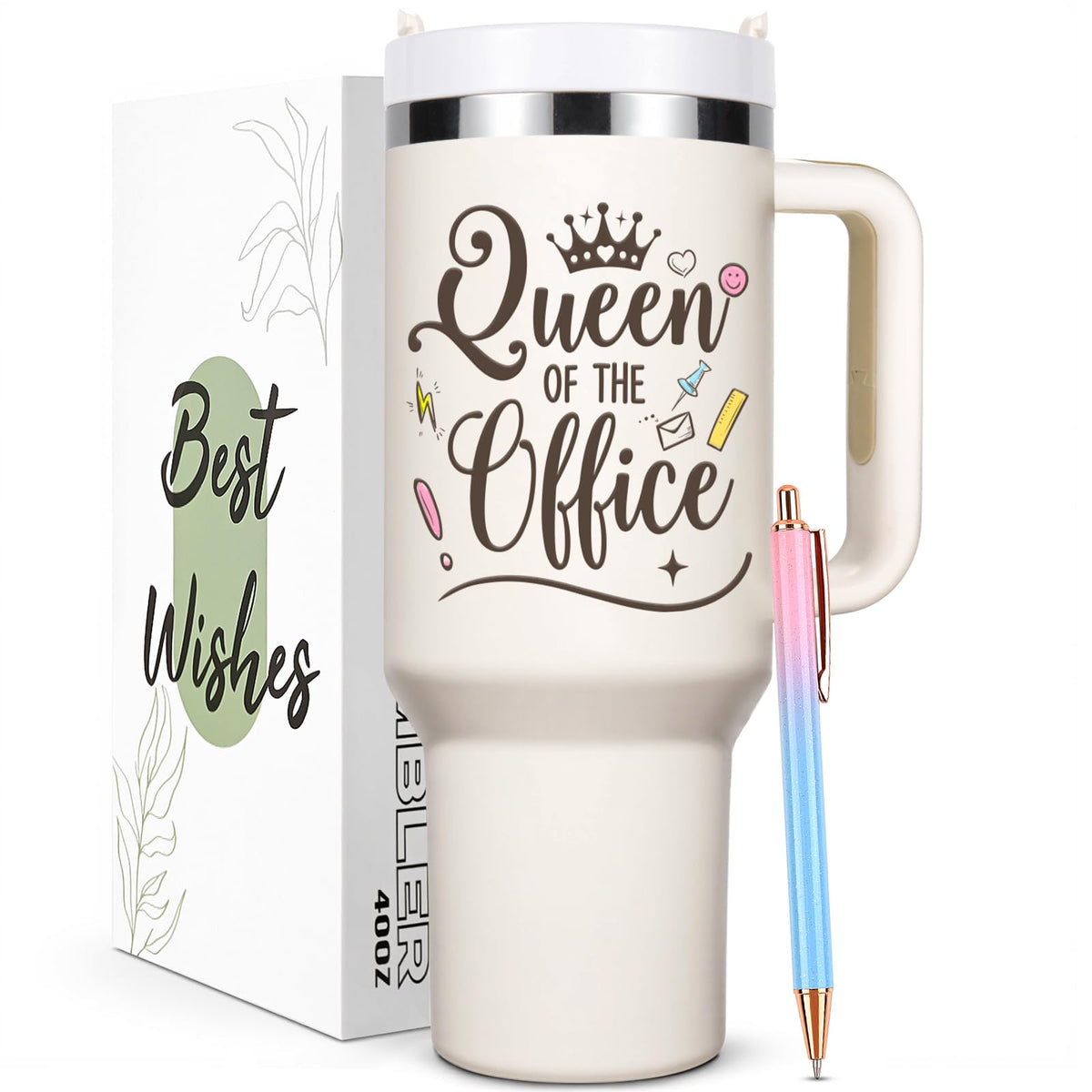 Lifecapido queen office 40oz tumbler keeps beverages hot or cold during busy workdays.