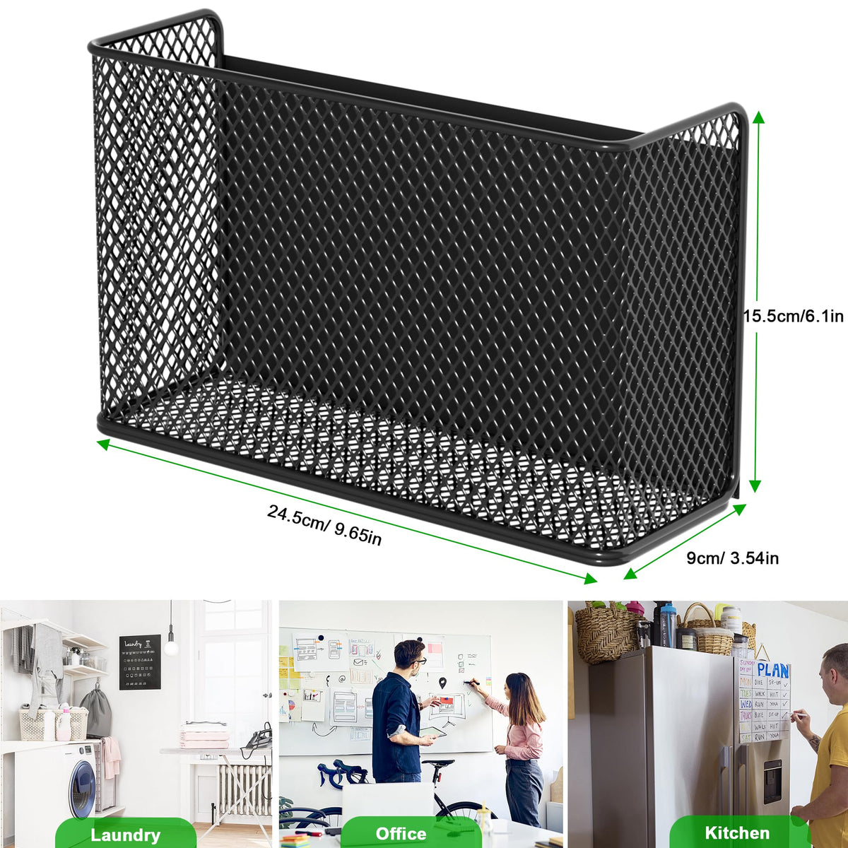 LIFEFAN magnetic basket beside the dryer stores laundry essentials.