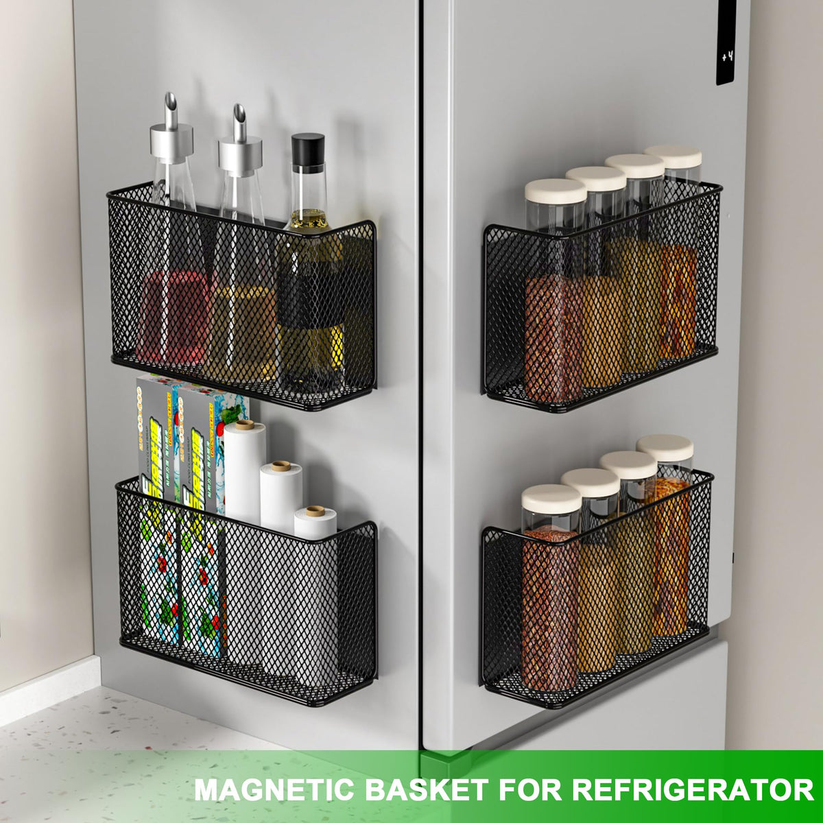 LIFEFAN magnetic basket in kitchen storage for spices and tools.