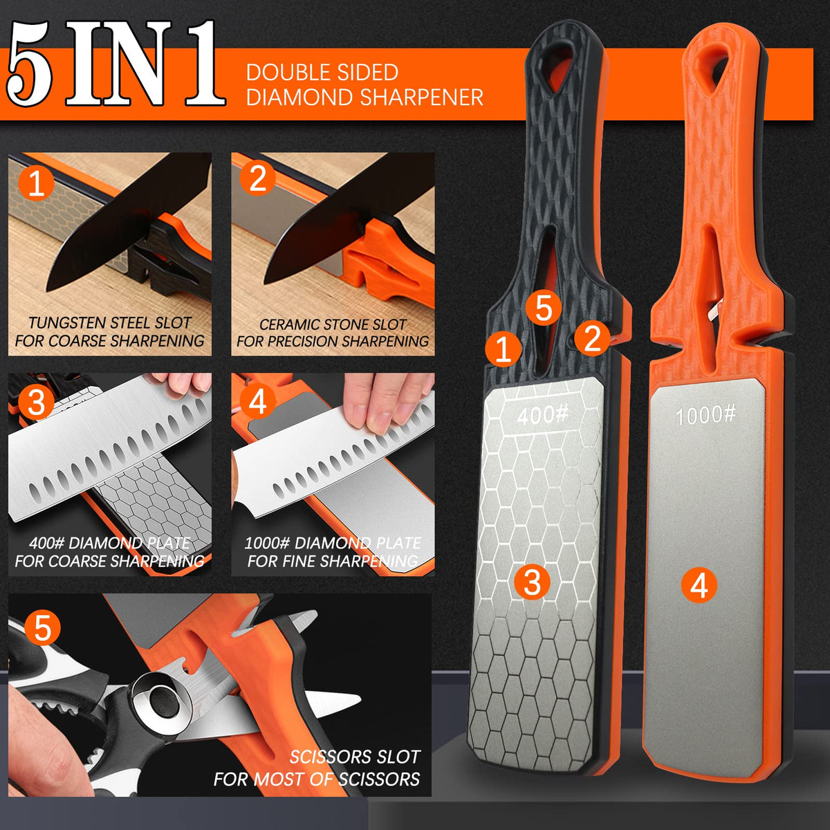 Lifeholic diamond sharpener with scissors slot for quick tool maintenance.