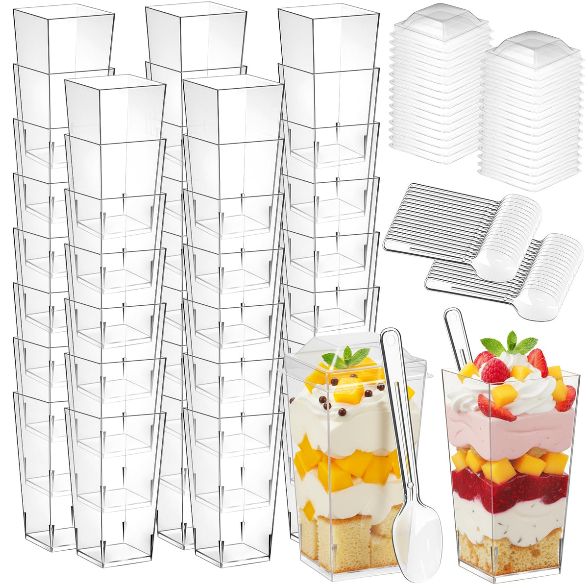 LifeIdeas 150-pcs 3oz mini dessert cups with lids and spoons for easy serving.
