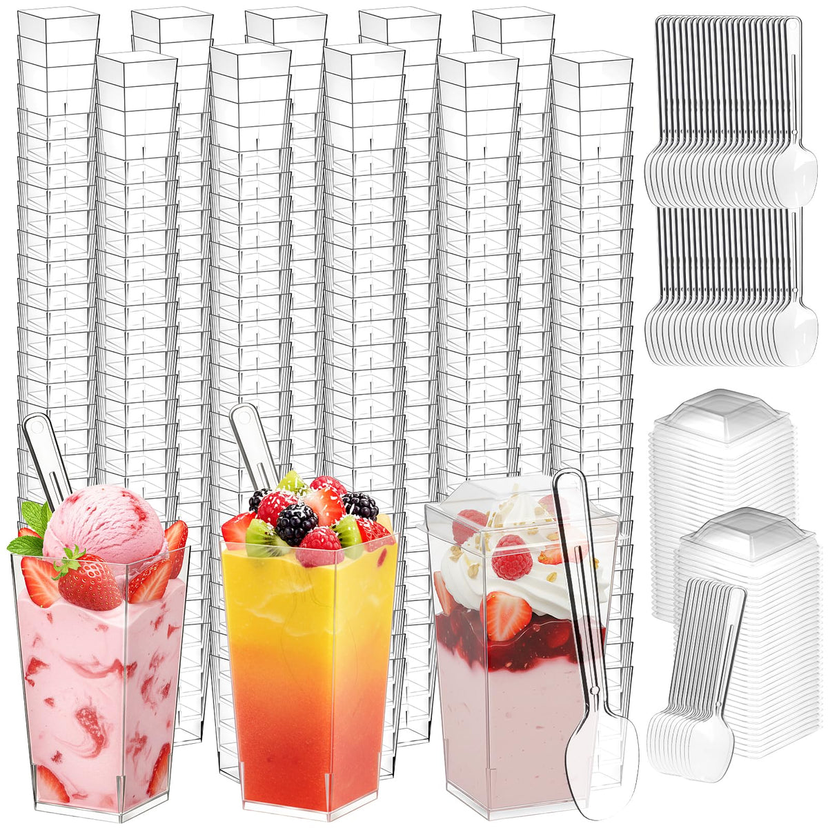 LifeIdeas 3 oz square dessert cups with lids and spoons for organized party servings.