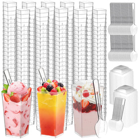 LifeIdeas 3 oz square dessert cups with lids and spoons for organized party servings.