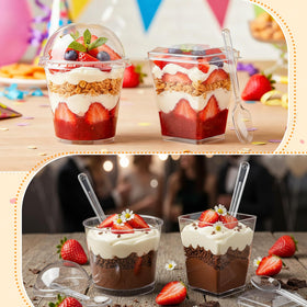 LifeIdeas square 7oz cups offer sturdy presentation for layered desserts.
