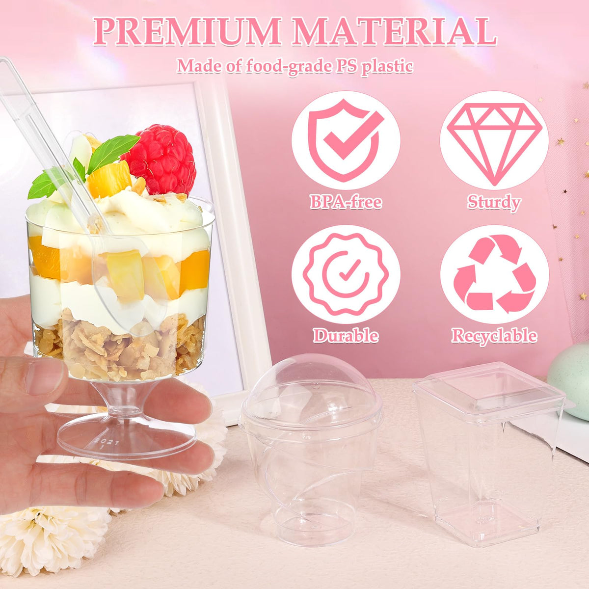 LifeisLuck dessert cups spoons included for easy serving at events