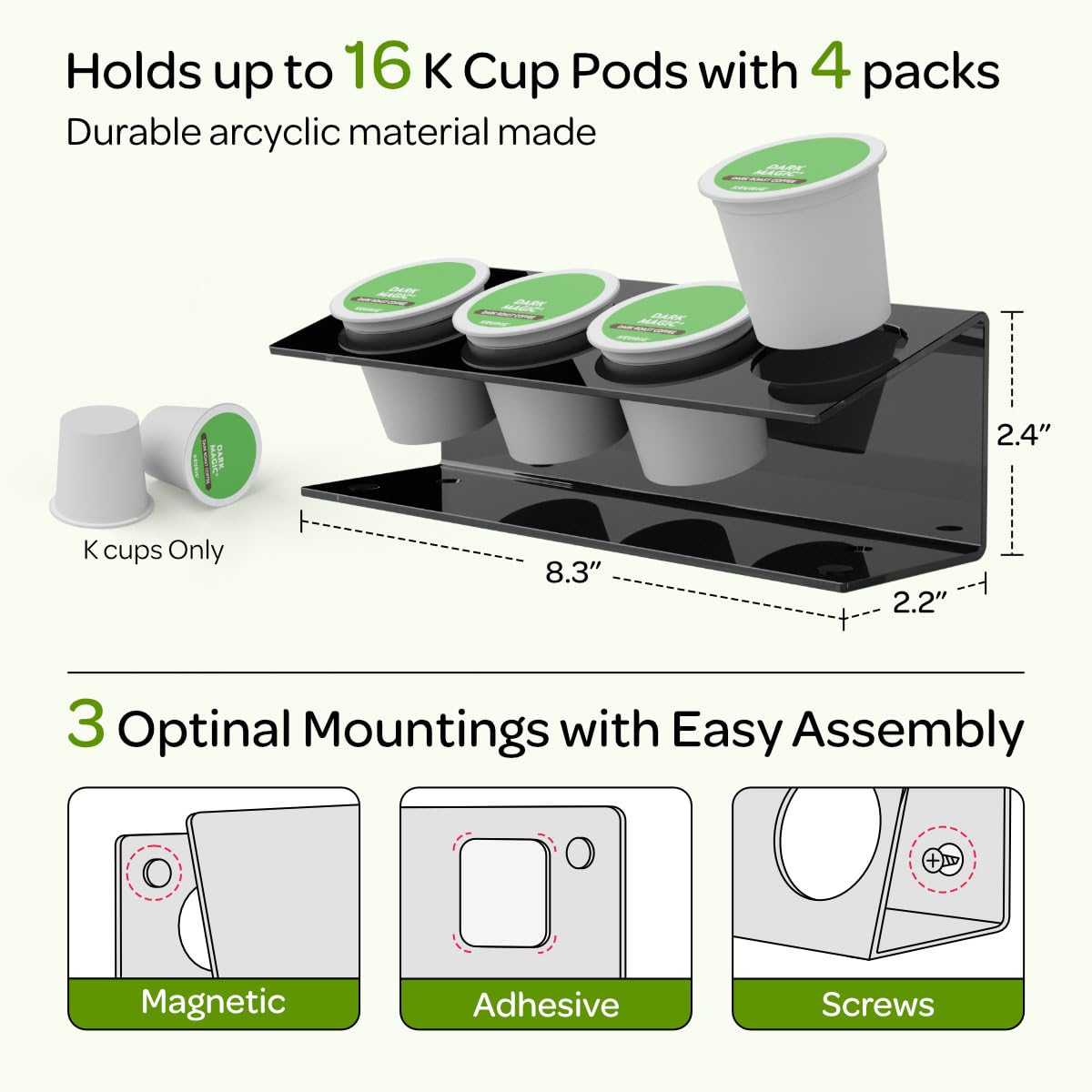 LifeMoreasy K Cup Holders 4-pack stores 16 pods for organized coffee prep.