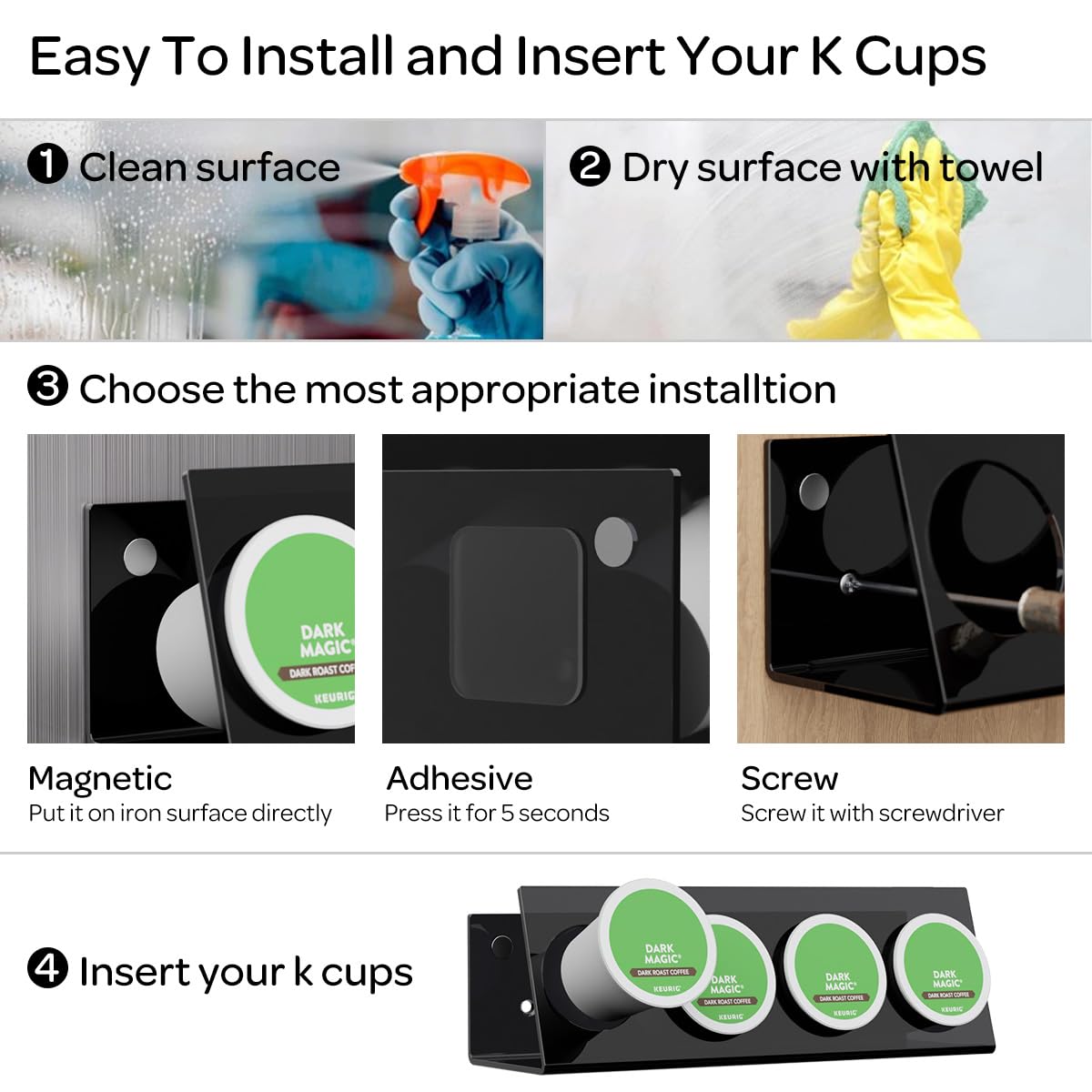LifeMoreasy K Cup Holders space-saving wall solution for kitchen and fridge.