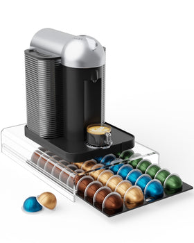 LifeMoreasy storage drawer with Vertuo pods on counter keeps capsules neatly organized.