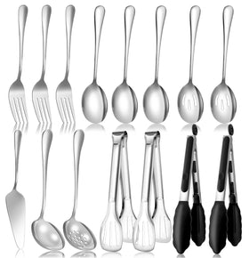 LifeMusican 15-piece serving utensils set, durable stainless steel for buffet and entertaining.