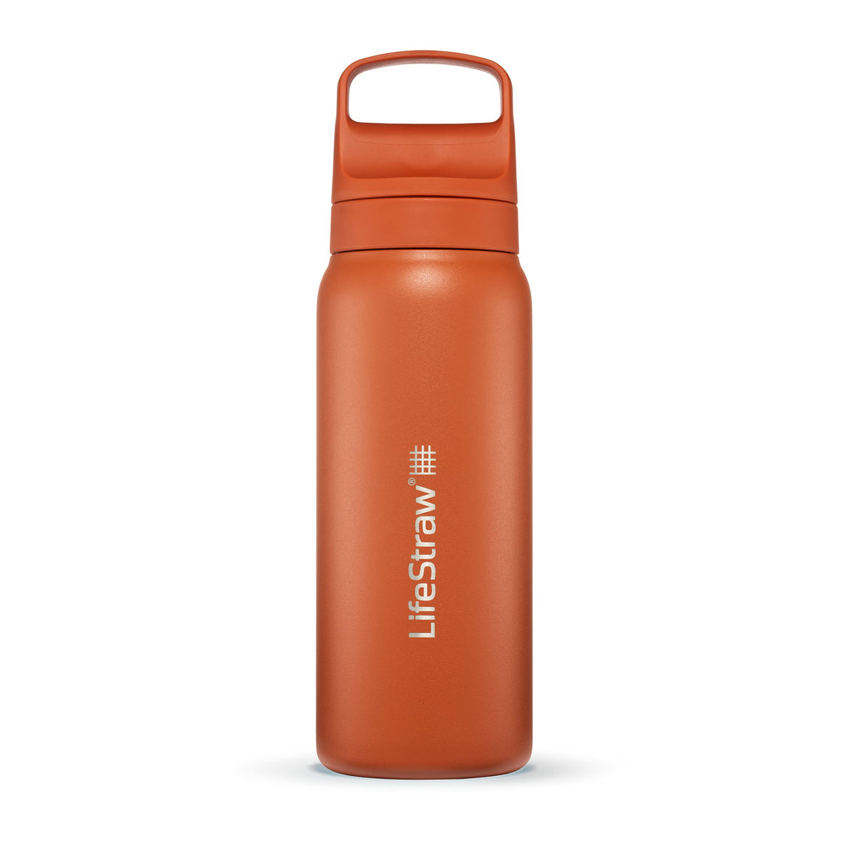 LifeStraw Go Kyoto Orange bottle ready for travel with clean-tasting water