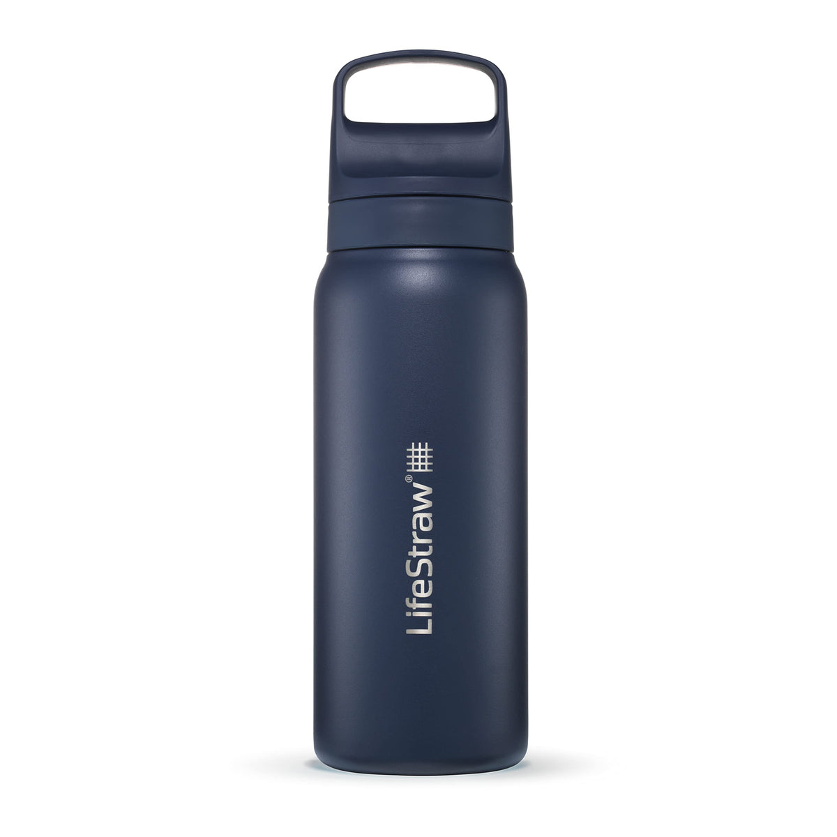 LifeStraw Go Series bottle front view in durable stainless steel for travel