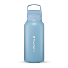 LifeStraw Go Series Icelandic Blue bottle cap close-up showing secure travel seal.
