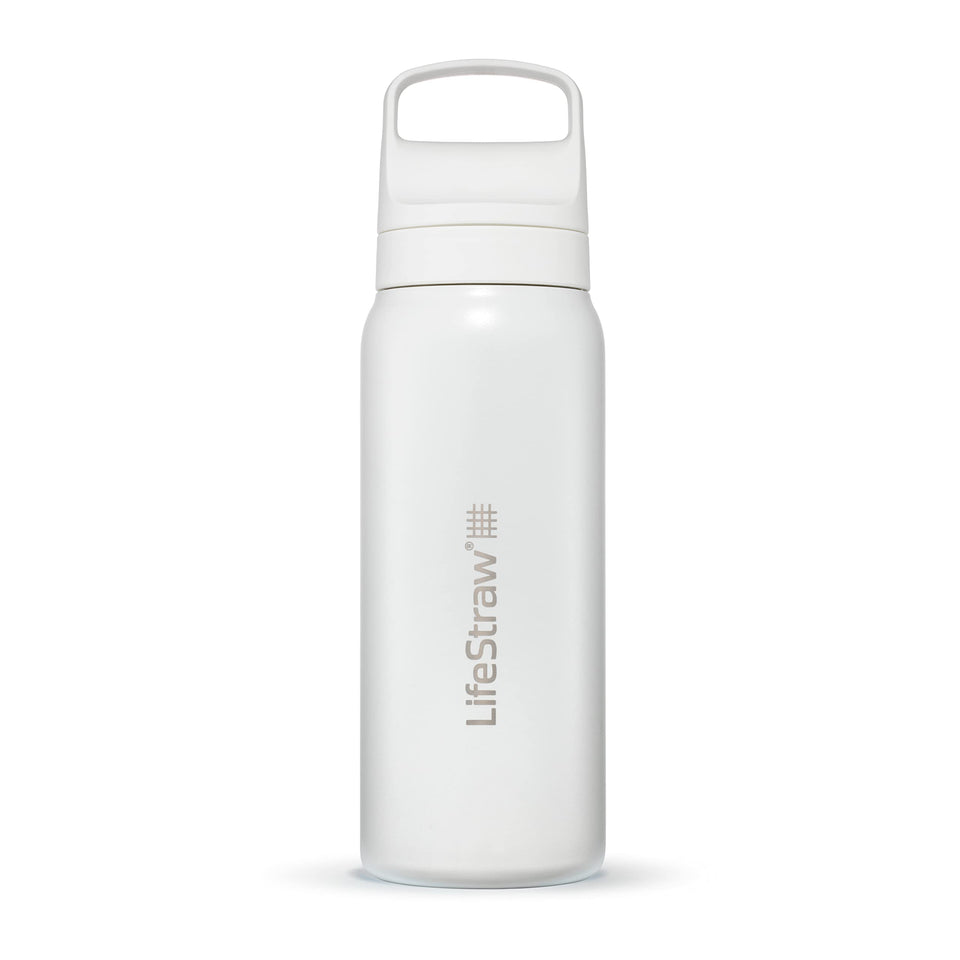 LifeStraw Go Series insulated polar white bottle keeps beverages cold on the go.