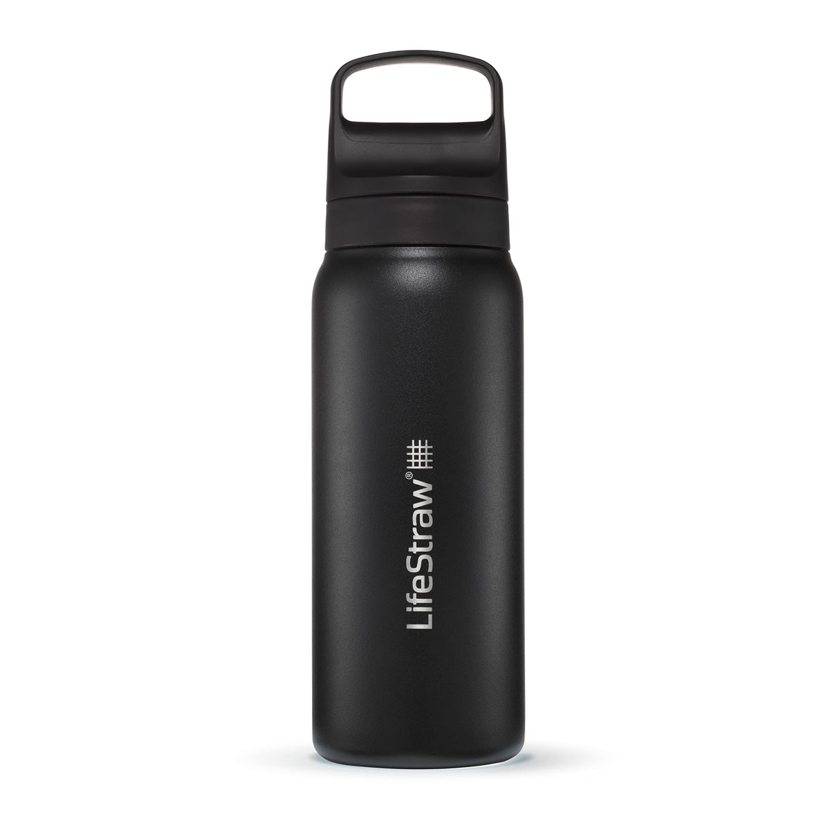 LifeStraw Go Series insulated bottle front view keeps drinks cold during travel.
