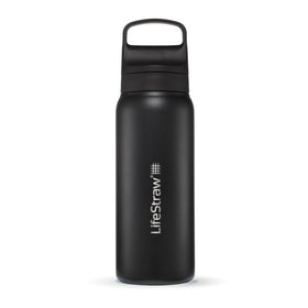 LifeStraw Go Series insulated bottle front view keeps drinks cold during travel.