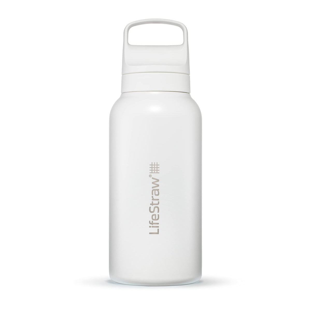 LifeStraw Go Series insulated bottle polar white close-up of filtration in action