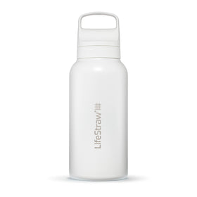 LifeStraw Go Series insulated bottle polar white close-up of filtration in action