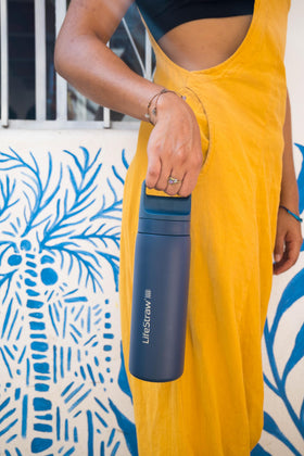 LifeStraw Go Series membrane filter, blocks bacteria, parasites and microplastics while you sip.