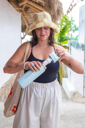 LifeStraw Go Series seafoam bottle front view for daily hydration.