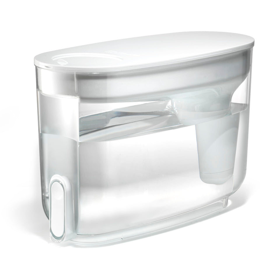 LifeStraw Home 18-Cup dispenser on counter delivering clean, great-tasting water