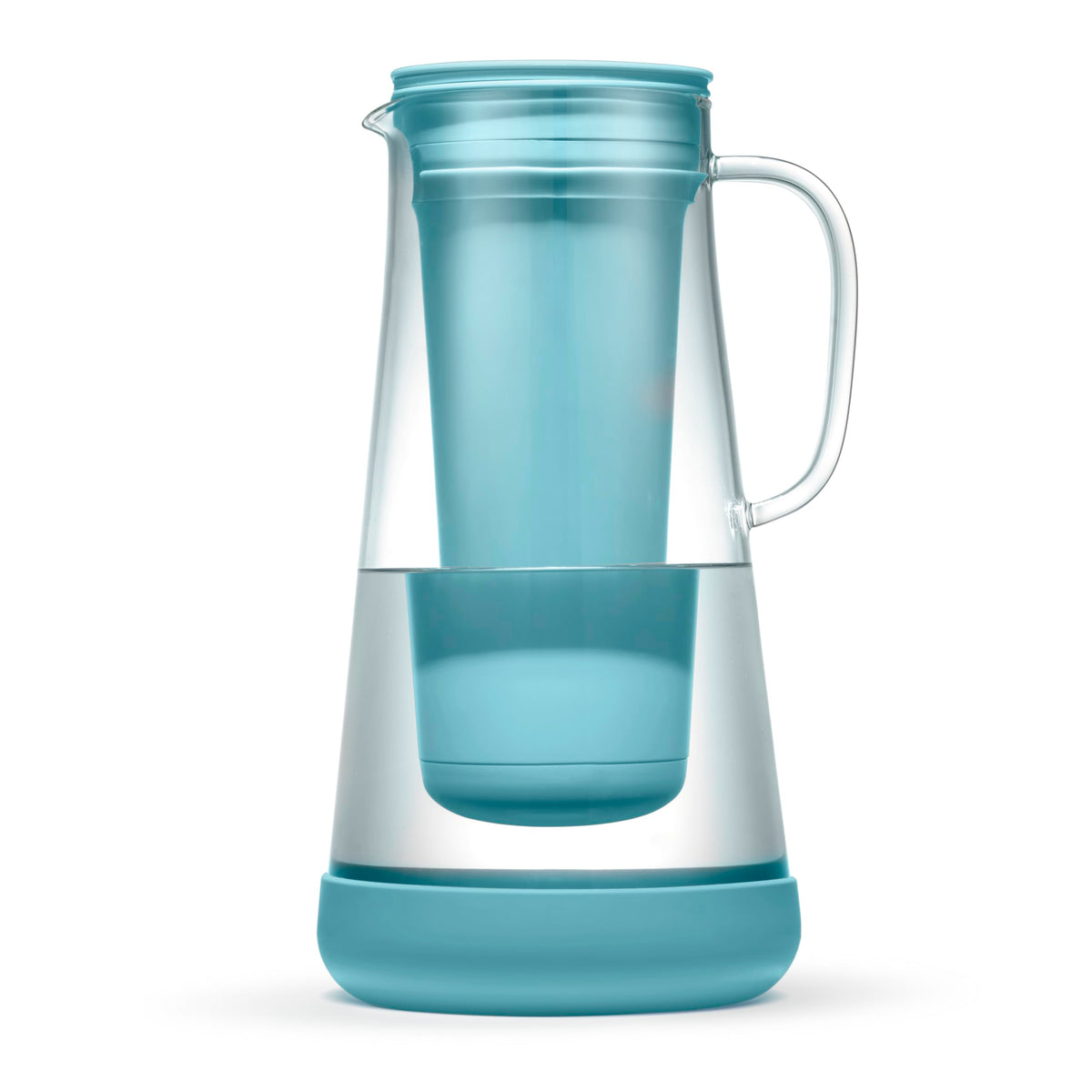 LifeStraw Home glass pitcher with silicone base improves taste and reduces contaminants in tap water.