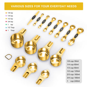 LIFETOWE Gold measuring spoons magnetic set: fast access and organized ingredient measuring.