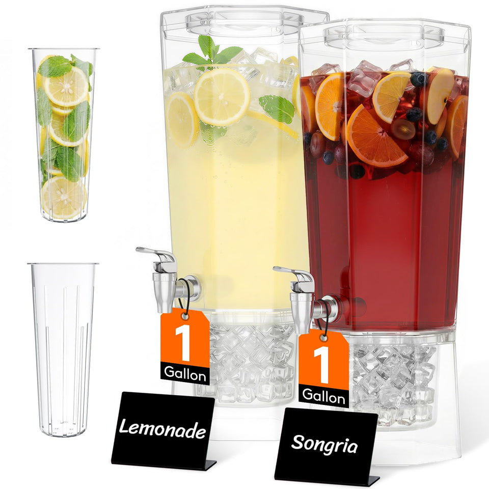 Lifewit 1 gallon drink dispenser with stand and ice core for party beverages.