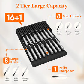 Lifewit 16-knife storage with sharpening steel for streamlined prep workflow