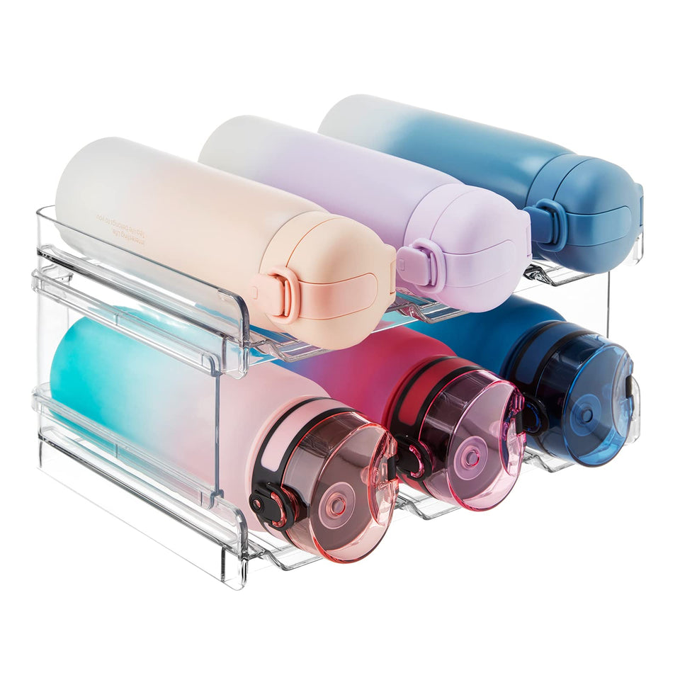 Lifewit 2-tier bottle organizer on pantry shelf keeps bottles upright and accessible