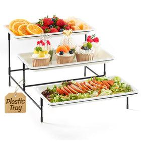 Lifewit 3-tier serving tray with white plastic tiers for elegant dessert display