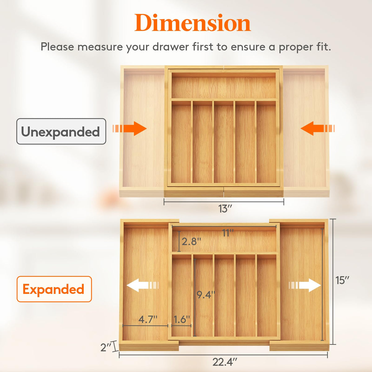 Lifewit adjustable width from 13 to 22.4 inches fits many drawers
