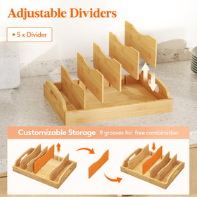 Lifewit bamboo lid holder with six compartments for easy sorting
