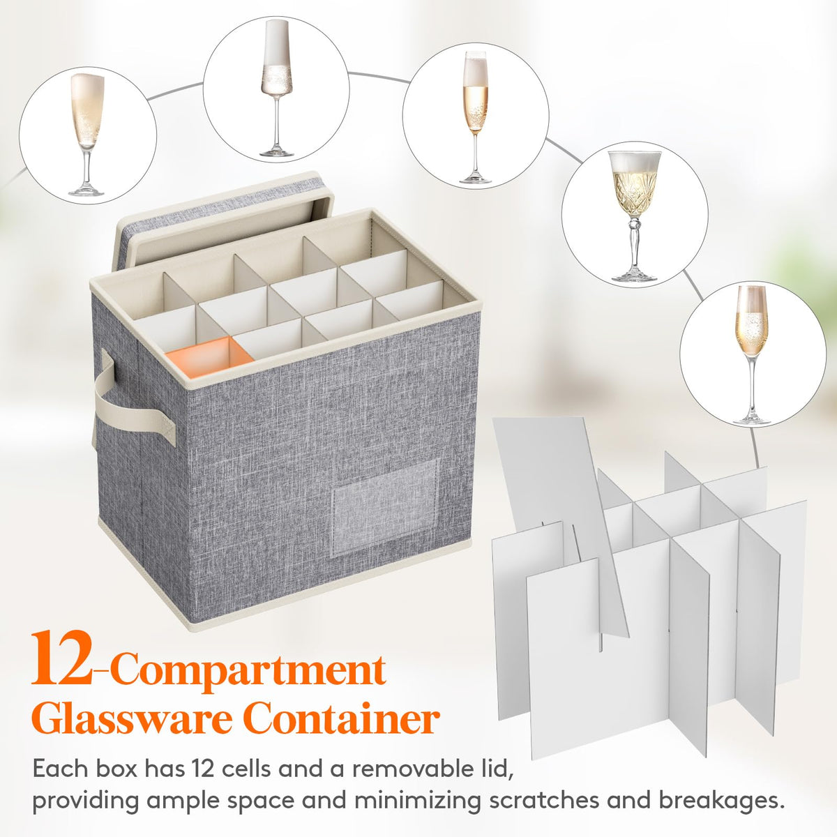 Lifewit 12-cell divider removable for flexible glassware layout