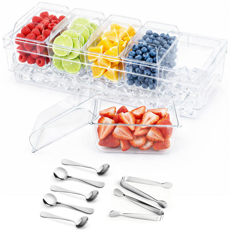 Lifewit chilled condiment caddy with ice compartment keeps sauces and veggies fresh.