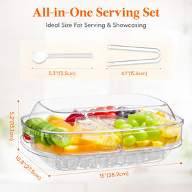 Lifewit chilled serving tray with four large compartments keeps fruit and vegetables separated