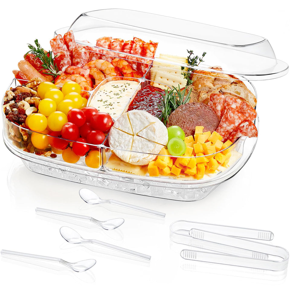 Lifewit chilled serving tray with top lid keeps appetizers clean and fresh at parties
