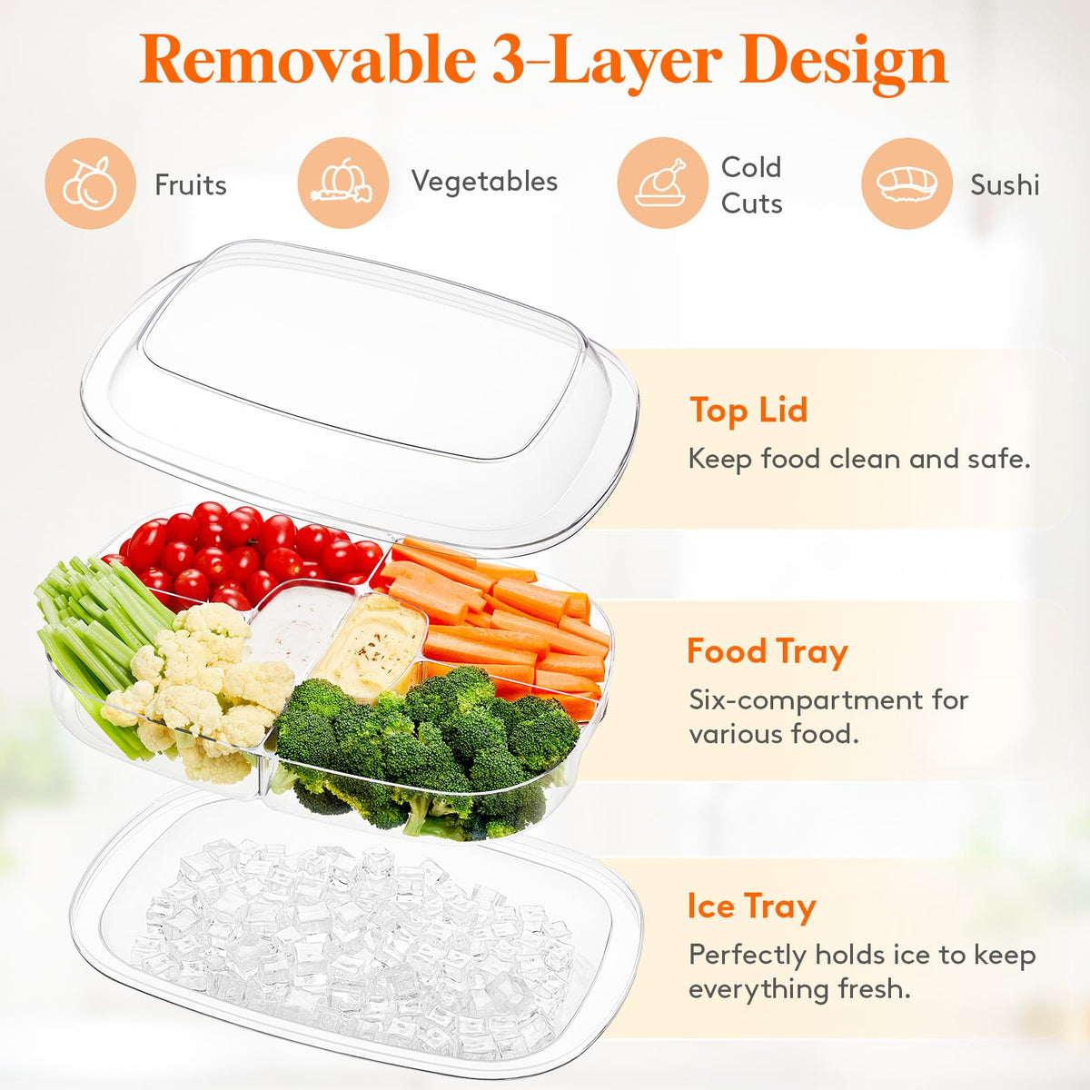 Lifewit chilled serving tray with two small compartments for sauces