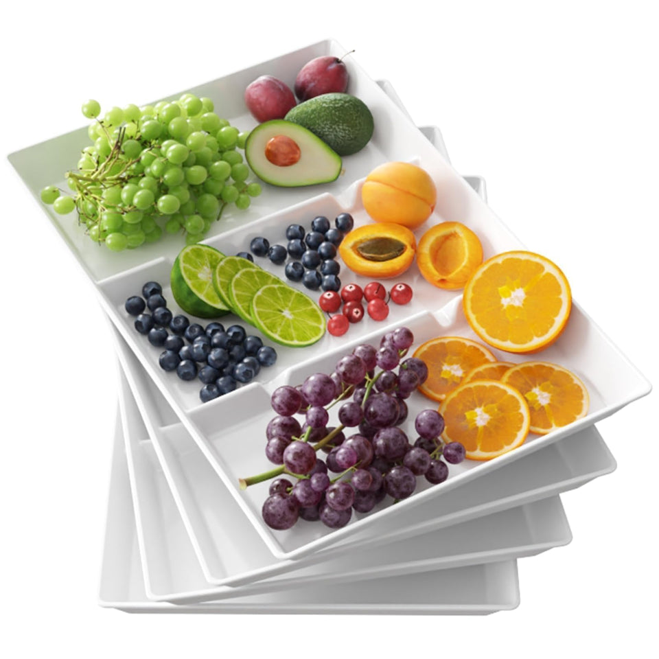 Lifewit divided serving tray set of four, 15 by 10 inches, ideal for party snacks.