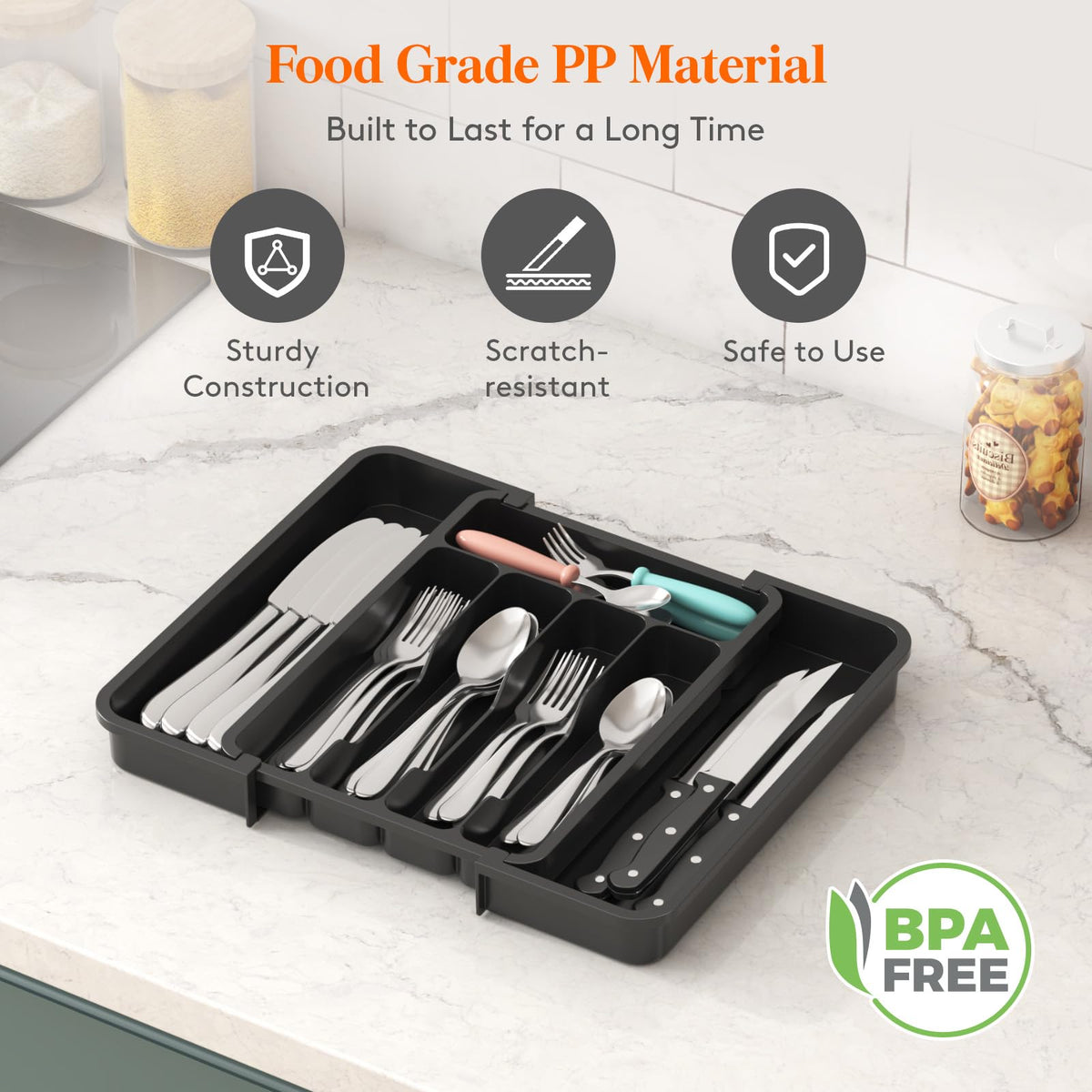 Lifewit drawer organizer with smooth edges enables effortless sliding.