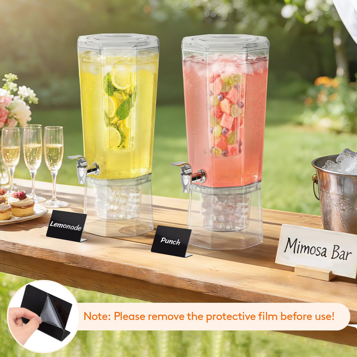 Lifewit drink dispenser with acrylic table sign for labeling.